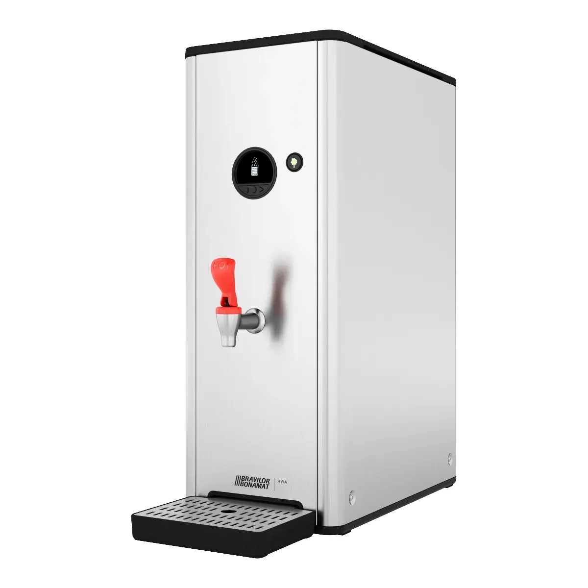 Bravilor Bonamat Heisswassergeraet HWA21 400V 8.060.200.12002 seitlich links, Wasseraufbereiter, Kaltwasserzertifizierung, Wasserhahn, Metallgehäuse, Ausgabesystem