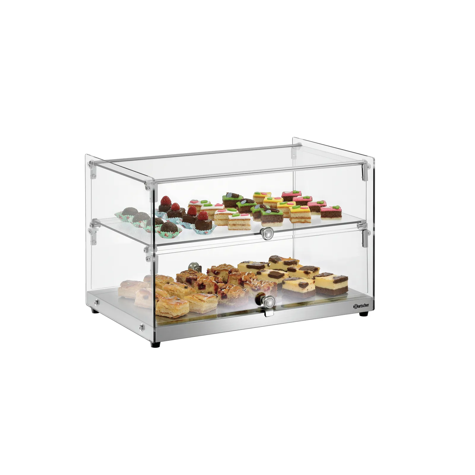Bartscher 700356 Buffetvitrine 5400 2E-K Ansicht Komplett mit Essen Bartscher 700356 Buffetvitrine 5400 2E-K Ansicht Komplett mit Essen, Figurantable display case, Glass display case, Dessert showcase, Two-tier, Sweets tray