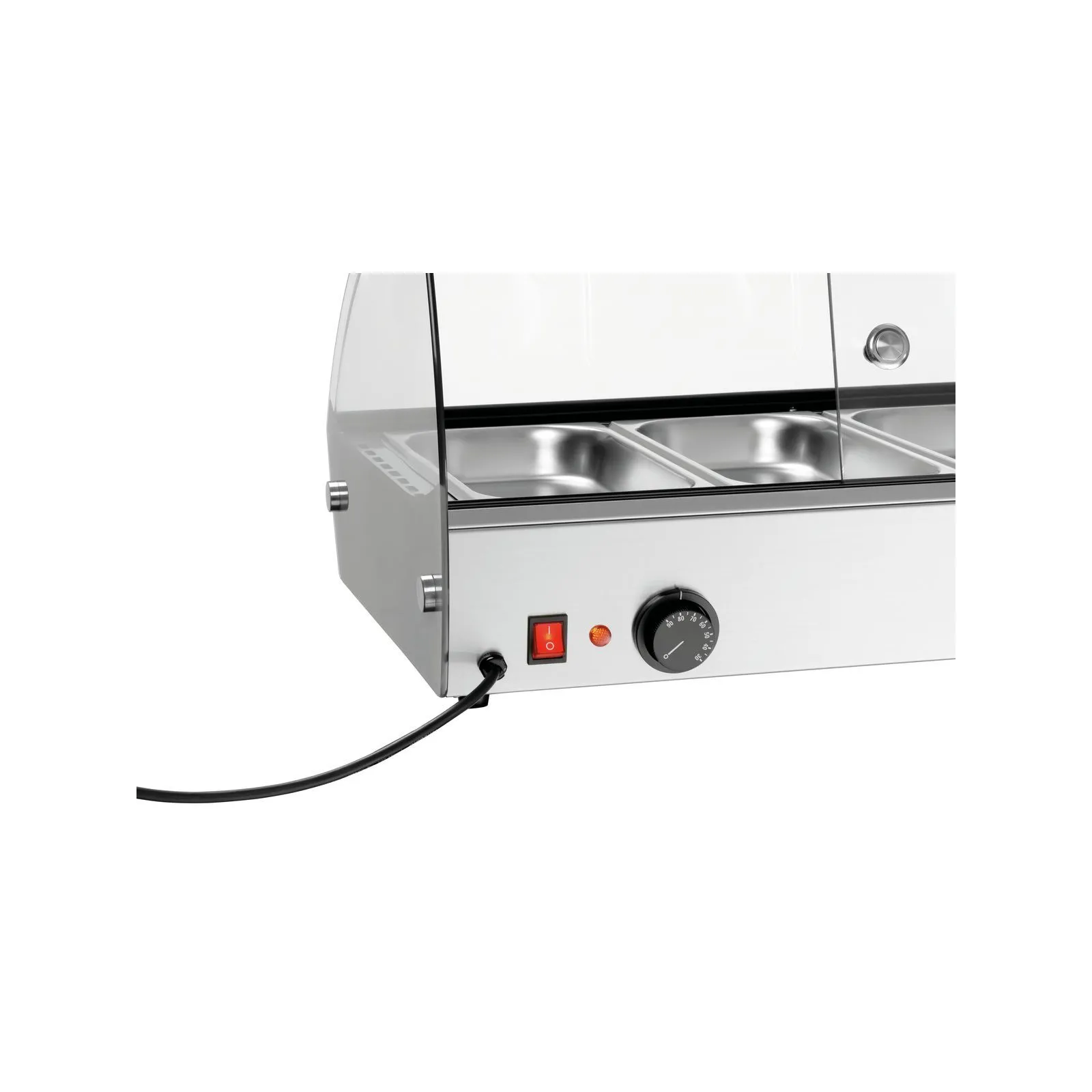Bartscher 305059 Heiße Aufsatzvitrine R6 6 x 1/3 GN Nahansicht Bedienelemente