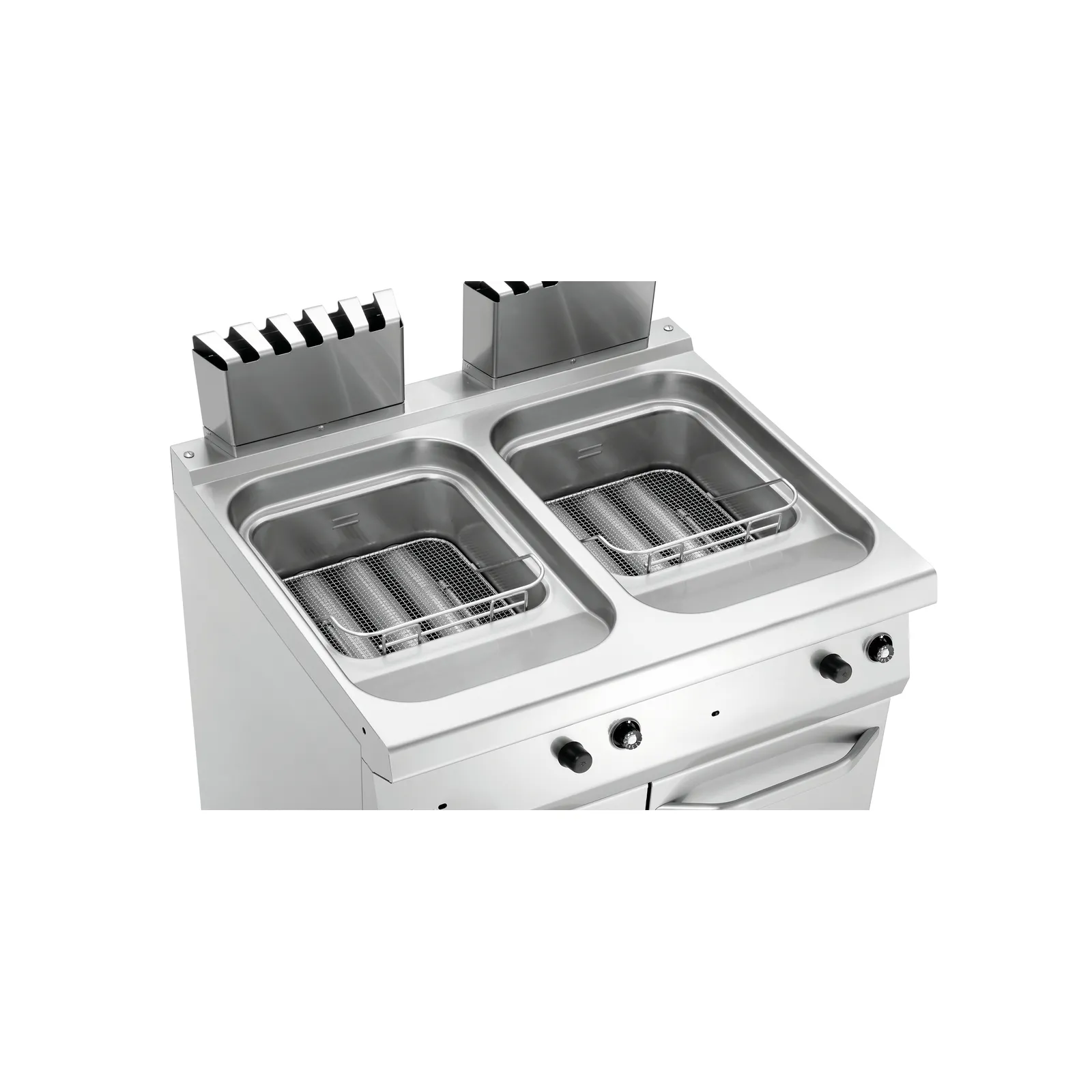 Bartscher 2859271 Fritteuse Gas 700 B800 2x15L Ansicht von oben, Fritteuse, Doppelfritteuse, Edelstahl, Fritteuse mit zwei Körben, Hochwertige Metallkonstruktion