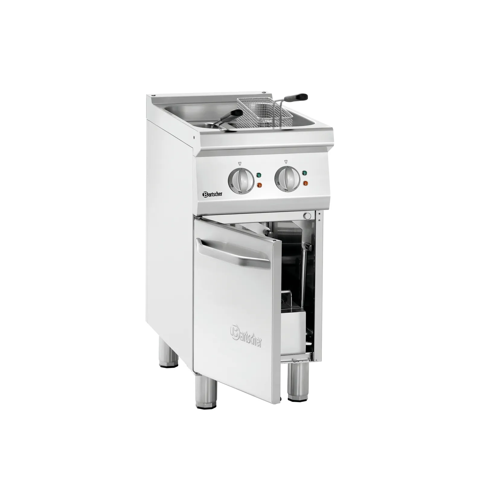 Bartscher 286925 Fritteuse 700 B400 2x9L Ansicht Komplett, geöffnet, Gasgrill, Fritteuse, Standschrank, Stahl, Kompakt