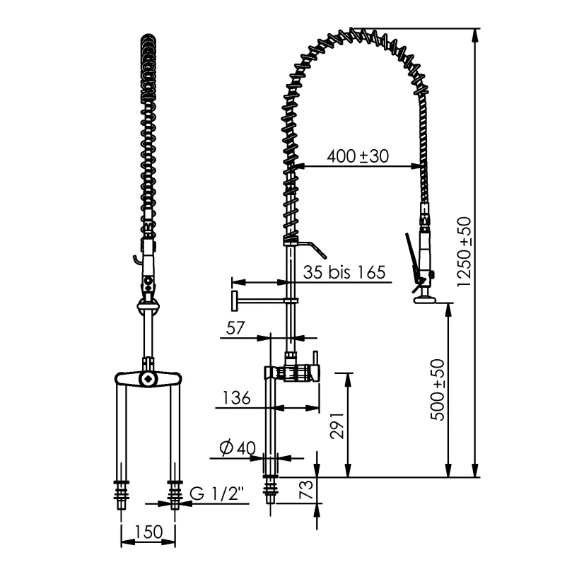 Echtermann 321-202/000 Geschirrbrause Zeichnung, kitchen faucet, pull-down spray, coil spring, industrial style, brass finish