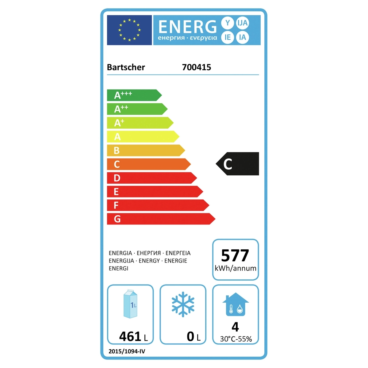  Bartscher 700415 Energielabel