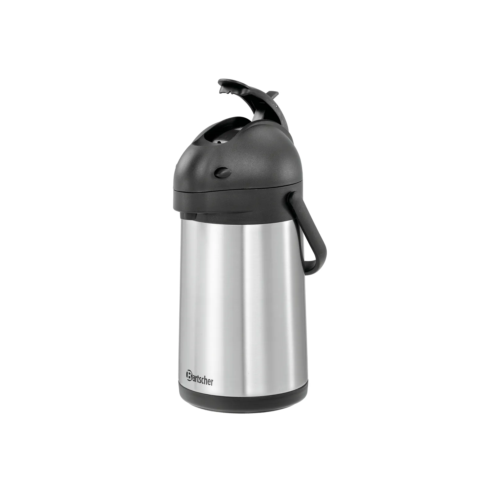 Bartscher 190117 Isolierpumpkanne 1,9L-ST Ansicht Komplett, geöffnet, Thermkanne, Vakuumflasche, Stainless Steel, Schwarz, Auslaufsicher
