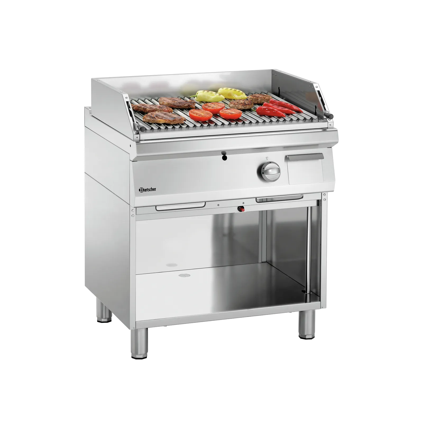 Bartscher 2856311 Lavasteingrill 700VR G180 Ansicht Komplett mit Essen, Grill, Grillgerät, Stahl, Grillrost, Kohlenbrand