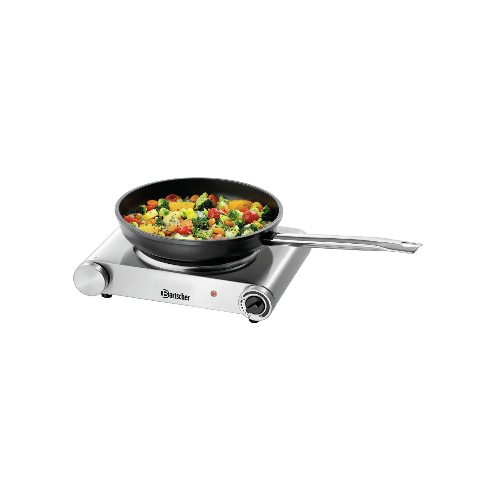Bartscher 150320 Elektro-Kocher 1K1500 Ansicht Komplett, mit Essen, Pfannenkocher, Einsteigerkocher, Induktionsplatte, Stir Fry Pfanne, Aluminiumgehäuse