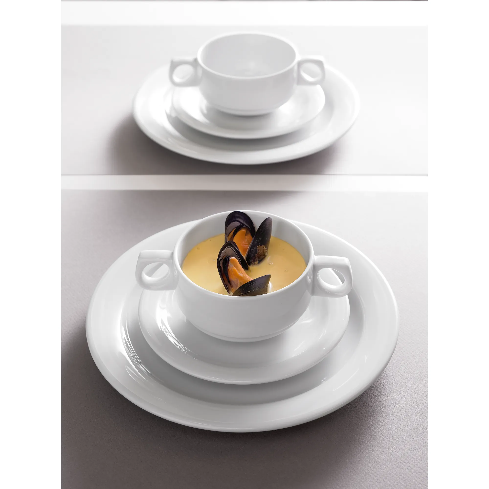 Porzellanschale, Suppenschale, Kaffeetasse, Suppencreme, Muscheln