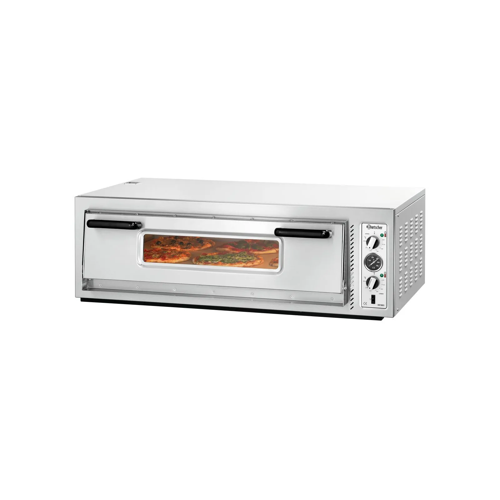 Bartscher 2002101 Pizzaofen NT 901 Ansicht Komplett, geschlossen, mit Pizza, Backofen, Kompaktbackofen, Metall, Stahl, Pizzaofen