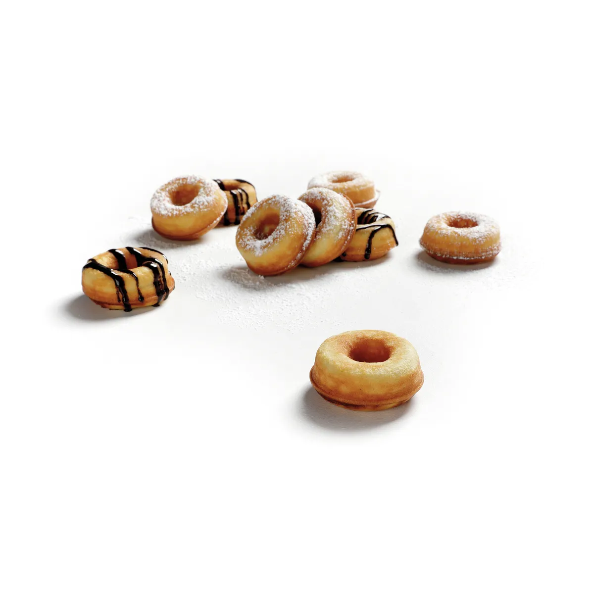Bartscher 370274 Waffeleisen Donut, fertige Donuts mit Schokoladenglasur