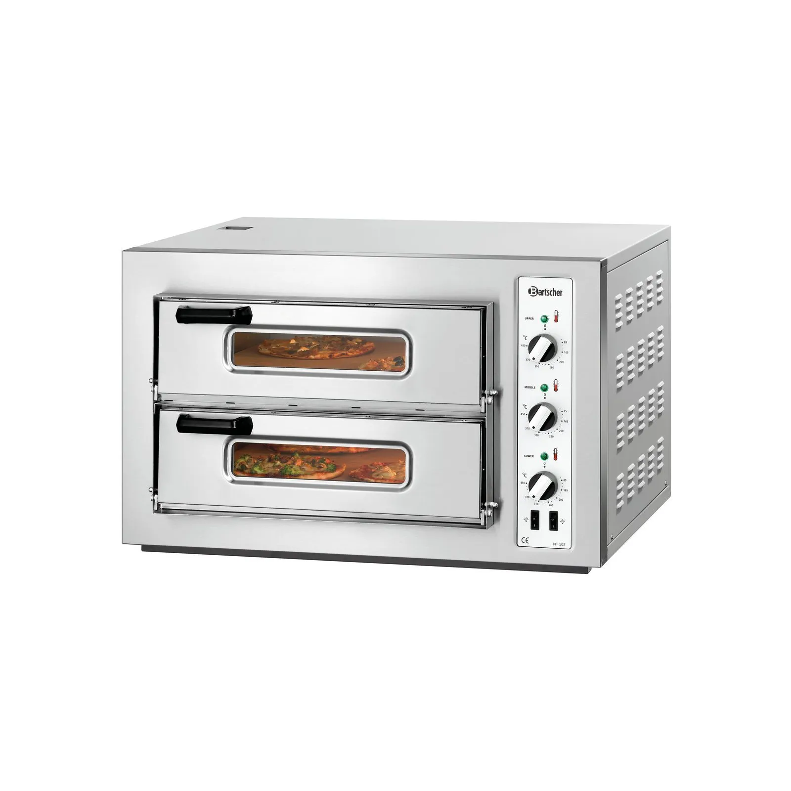 Bartscher 2002028 Pizzaofen NT 502 Ansicht Komplett, geschlossen, mit Pizza, Backofen, Stahl, Doppelofen, Gleichzeitig, 34L?