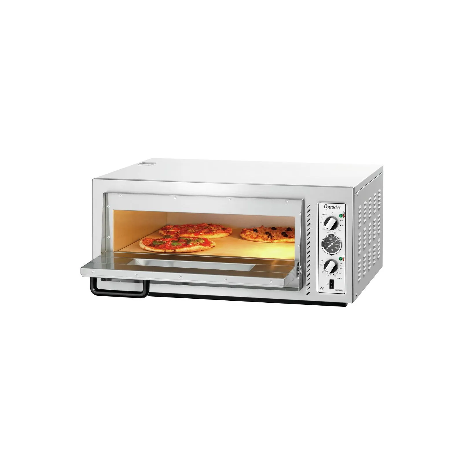Bartscher 2002088 Pizzaofen NT 621 Ansicht Komplett, geöffnet, mit Pizza, Backofen, Pizzaofen, Elektrobackofen, Küchengerät, Metall