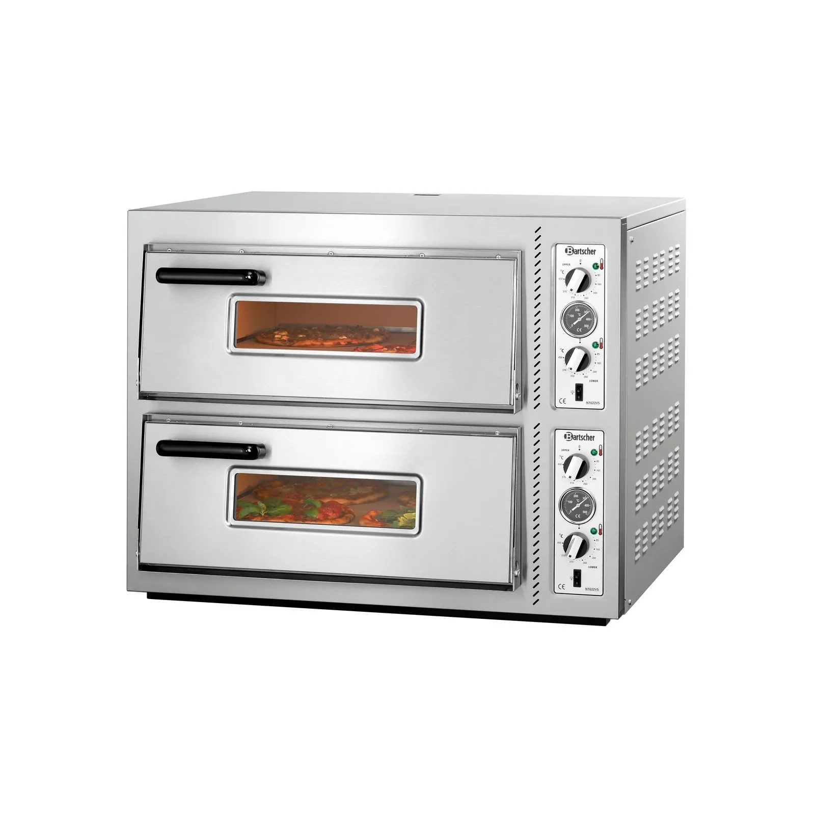 Bartscher 2002094 Pizzaofen NT 622VS Ansicht Komplett, geschlossen, mit Pizza, Backofen, Doppelbackofen, Stahl, Umluft, Temperaturregler