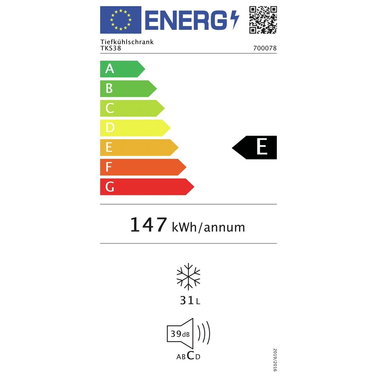 Bartscher Energielabel 700078   Bartscher Energielabel 700078