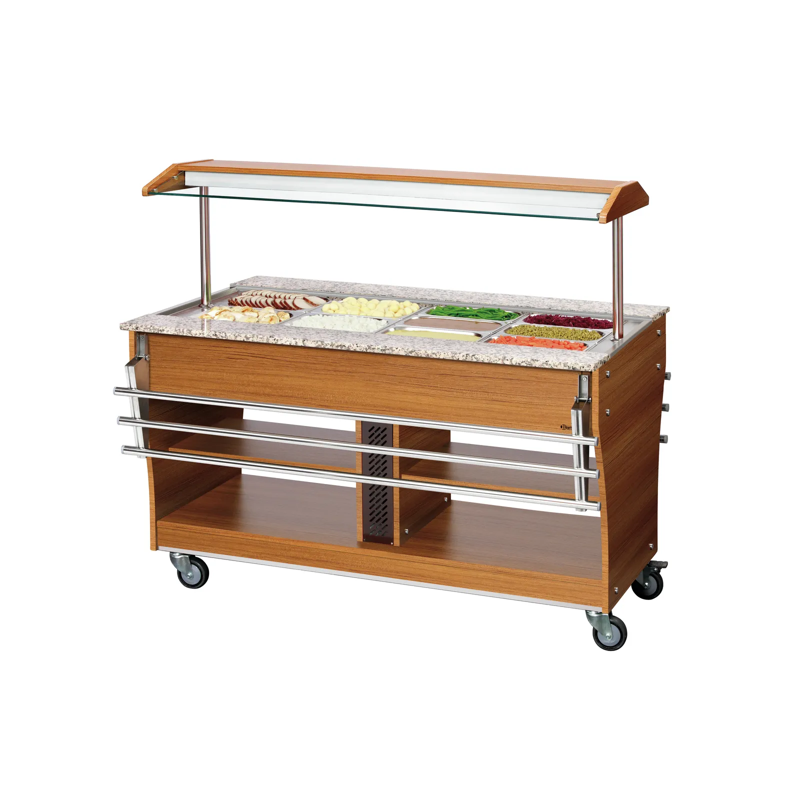 Bartscher 125503 Tablettrutsche 1 Stück 4x 1/1 GN Ansicht an Buffetwagen, eingeklappt