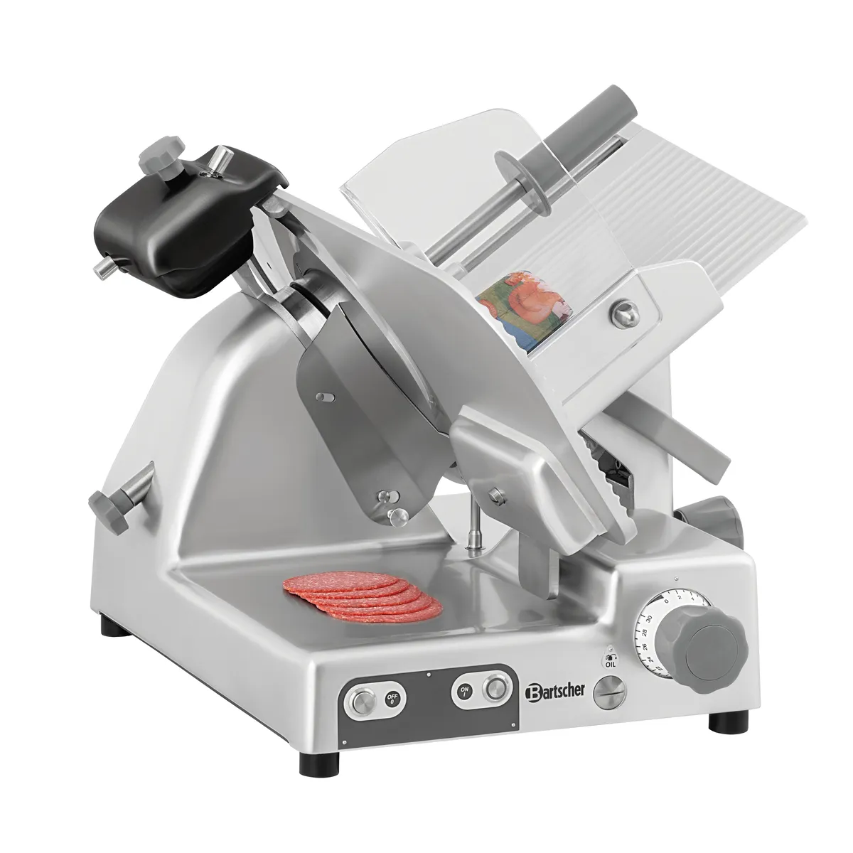 Bartscher 174302 Aufschnittmaschine Vorderansicht mit Wurst