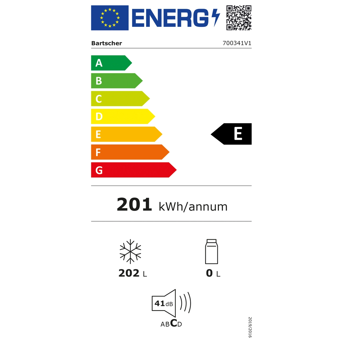 Bartscher 700341V1 Energielabel   Bartscher 700341V1 Energielabel