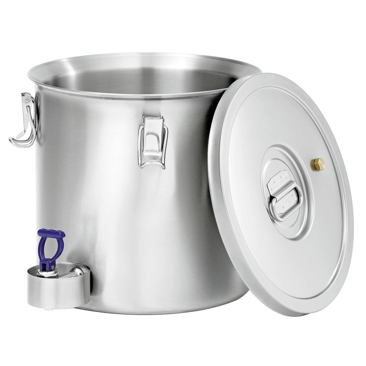 Bartscher 100085 Thermotransportbehaelter mit Ablasshahn geoeffnet mit Deckel an der Seite Bartscher 100085 Thermotransportbehaelter mit geöffnetem Deckel