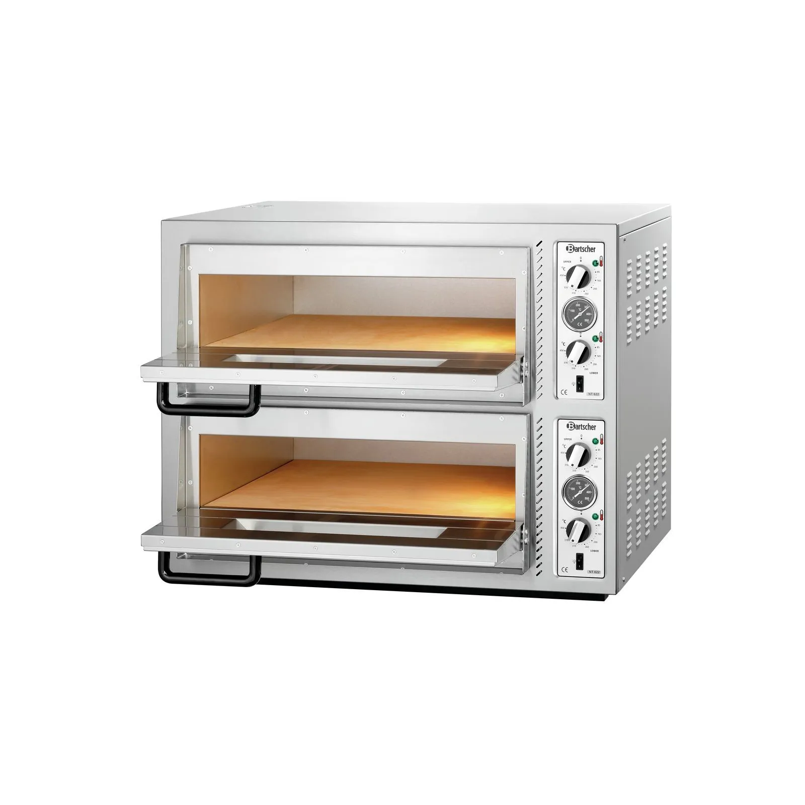 Bartscher 2002095 Pizzaofen NT 622 Ansicht Komplett, geöffnet, Backofen, Doppelbackofen, Edelstahl, Schwarz, Küchengerät
