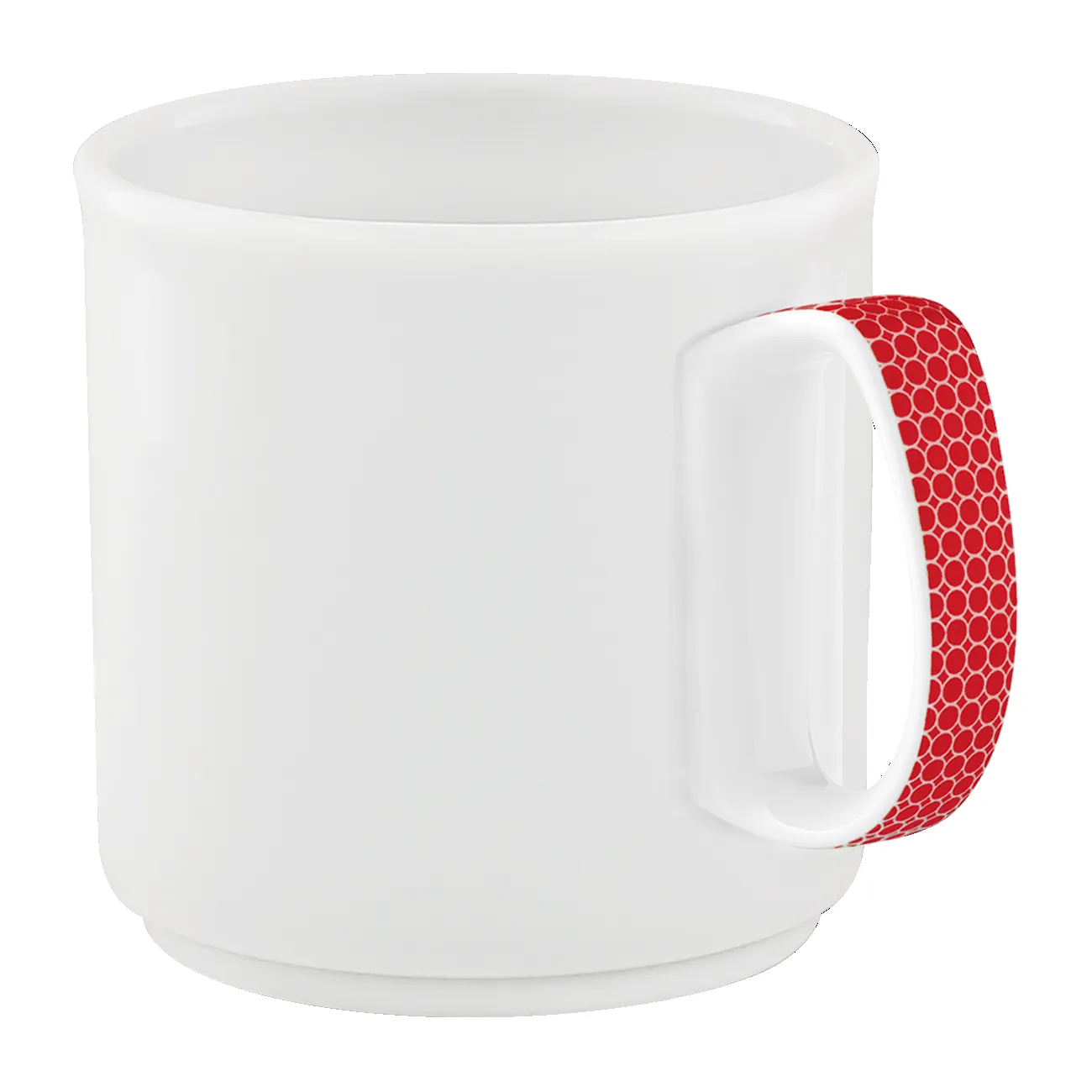 weißer, Keramik, Becher, Kaffeebecher, roter Punkt-Griff