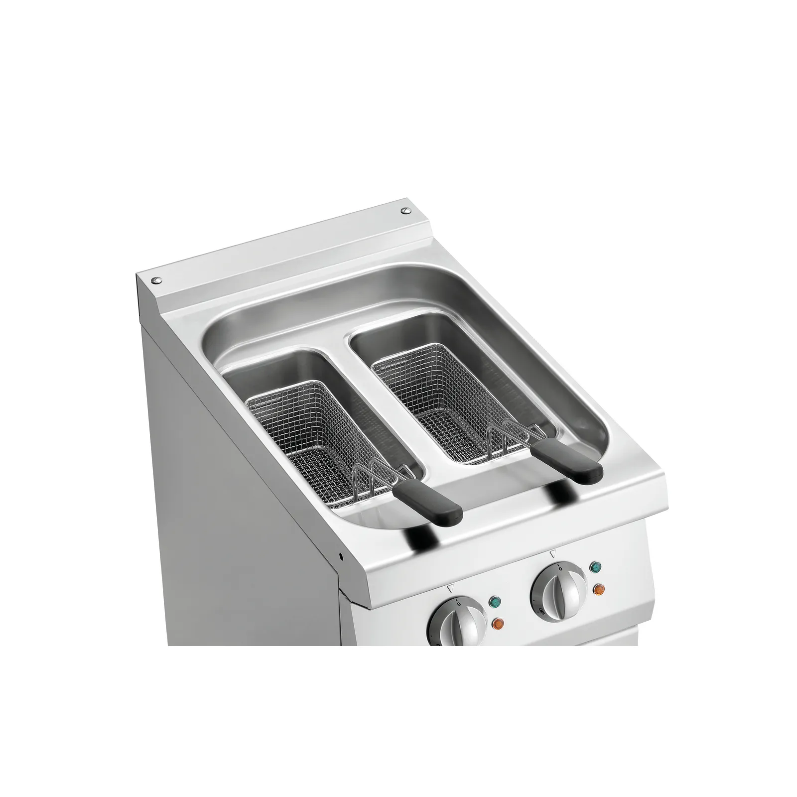 Bartscher 286925 Fritteuse 700 B400 2x9L Nahansicht Frittier-Wanne, mit Körben, Fritteuse, Zwei Behälter, Stahl, Körbe, Thermostat