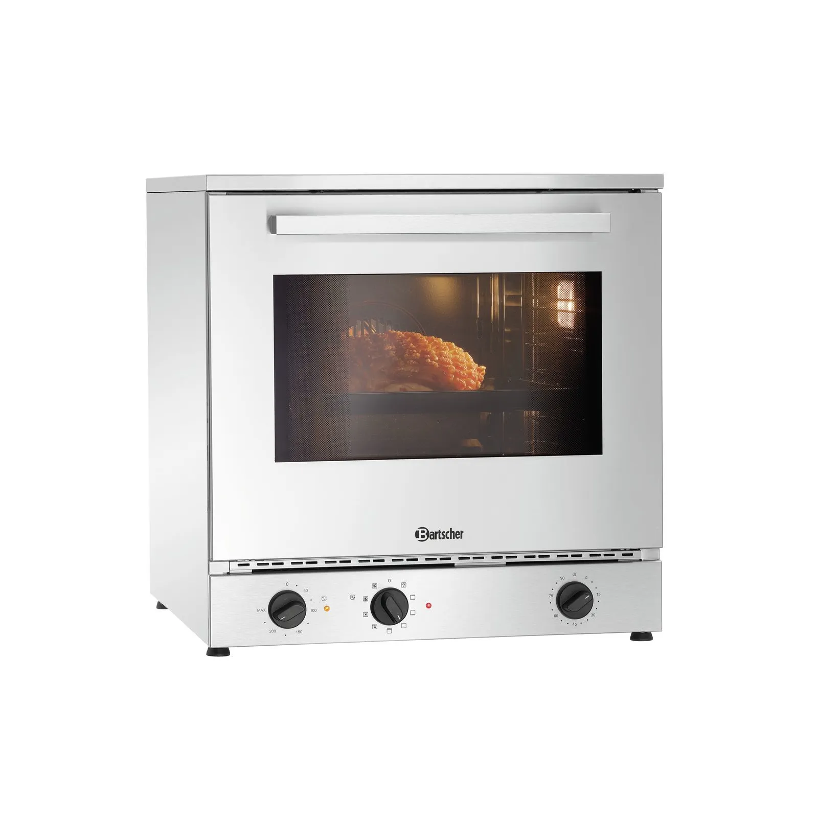 Bartscher 121782 Heißluftofen MF6430 Ansicht Komplett, mit Essen, Backofen, Elektrischer Ofen, Gehäuse Edelstahl, Gläserne Tür, Drei Controller