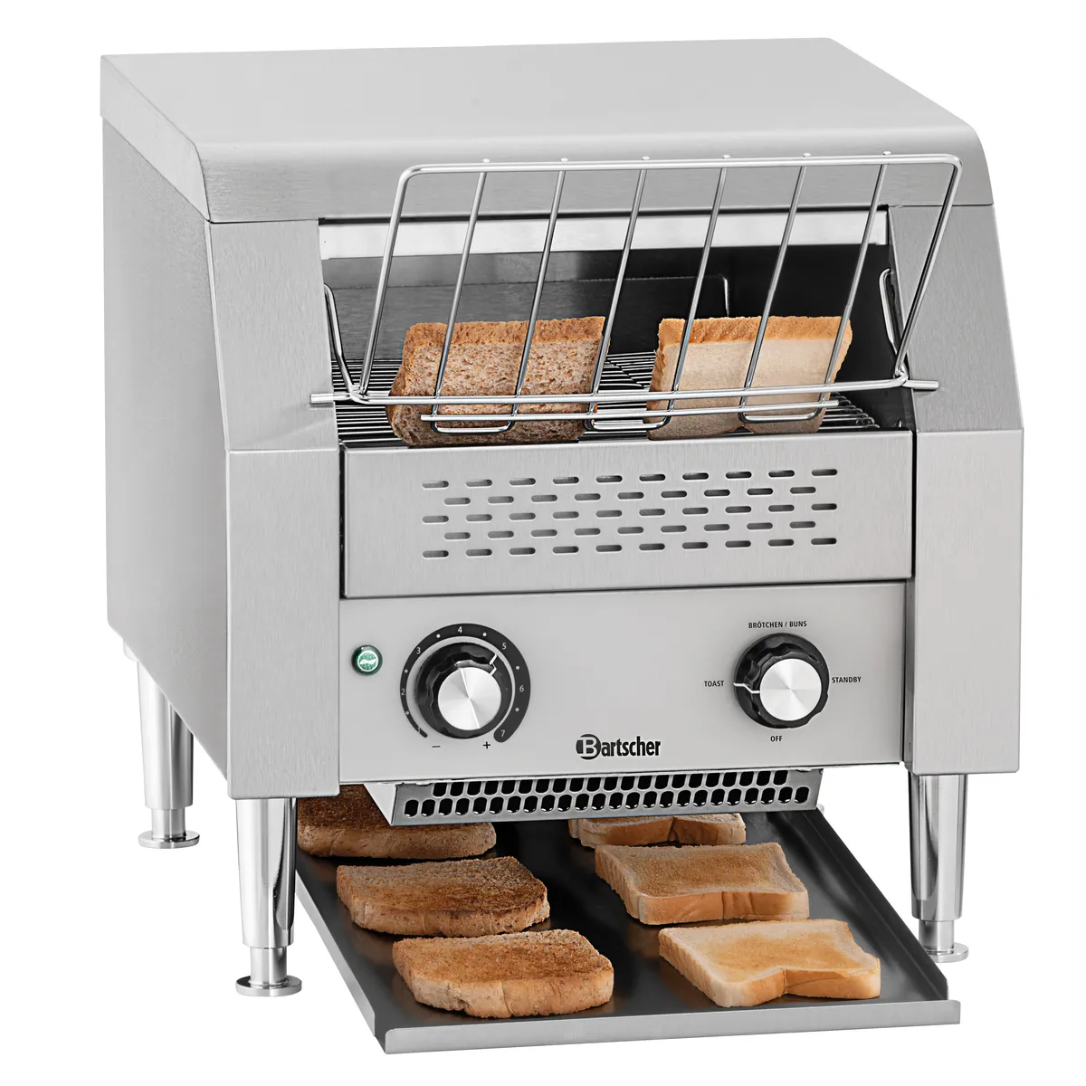 Bartscher A100205 Durchlauftoaster mit Toastscheiben die gerade durchlaufen Bartscher A100205 Durchlauftoaster mit Toastscheiben die gerade durchlaufen