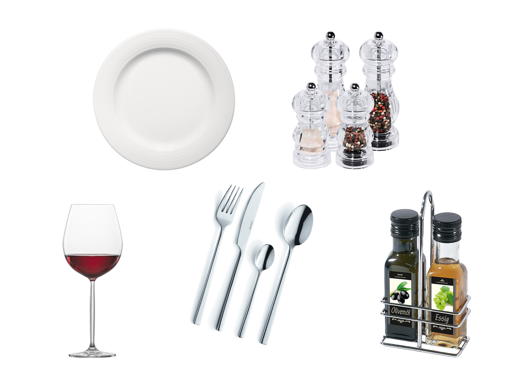 Kleinteile für den gedeckten Tisch wie Porzellan und Besteck Kleinteile für den gedeckten Tisch wie Porzellan und Besteck