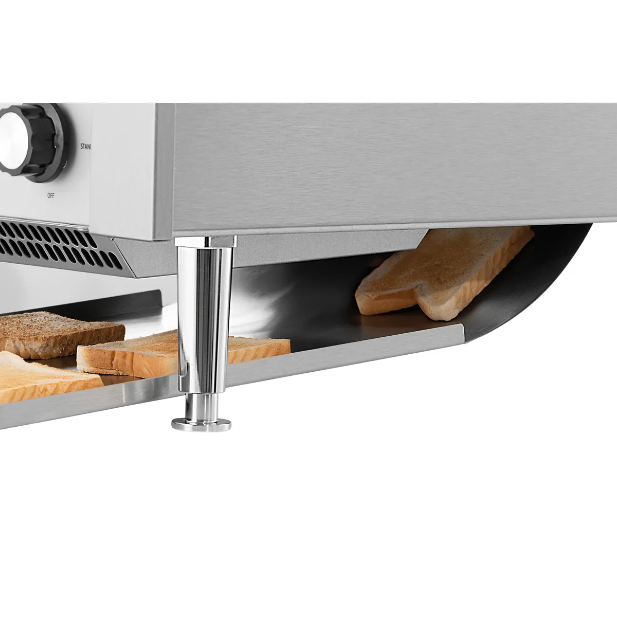 Bartscher A100205 Durchlauftoaster Bedienfeld mit Blick auf Toastrutsche unten Bartscher A100205 Durchlauftoaster Bedienfeld mit Blick auf Toastrutsche unten