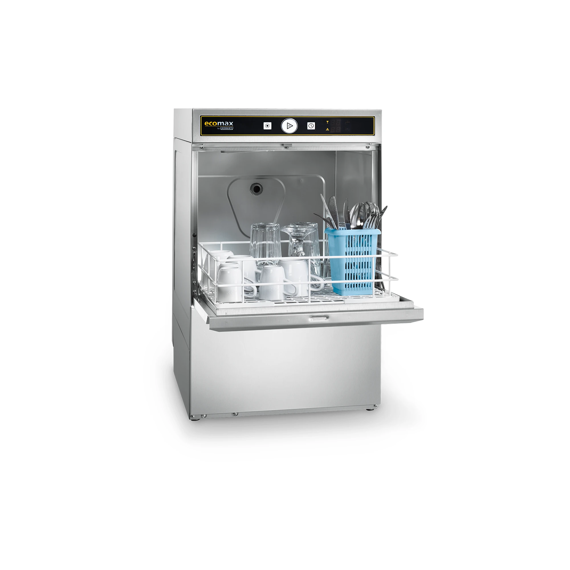 Ecomax G404 Glaeserspuelmaschine 5   Ecomax G404 Glaeserspuelmaschine geoeffnet mit Korb fuer Tassen und Besteck