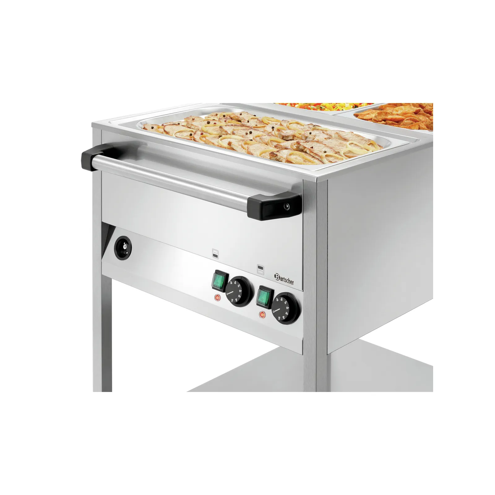 Bartscher 200261 Speisenausgabewagen WB2110 Nahansicht Vorderseite und Bedienelemente, Chafing dish, Gastronorm warmer, Edelstahl, Bedienelemente, Speisenwärmer