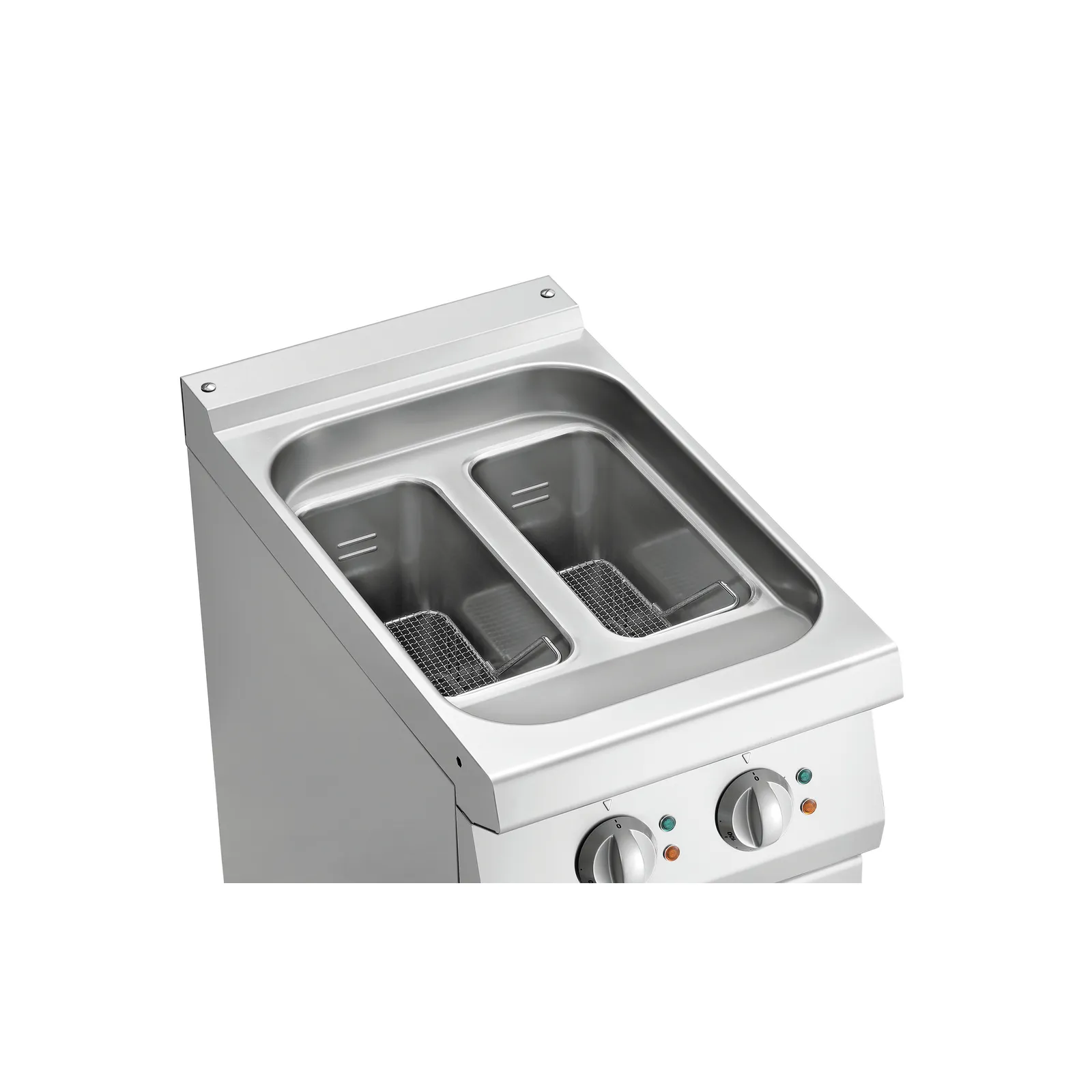 Bartscher 286925 Fritteuse 700 B400 2x9L Nahansicht Frittier-Wanne, Fritteuse, Doppelfritteuse, Edelstahl, elektrisch, Bedienung