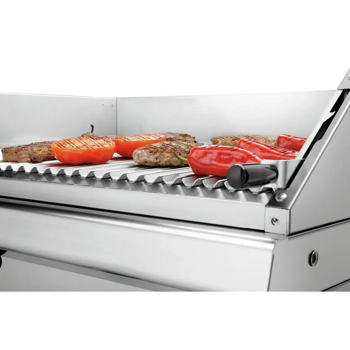 Bartscher 2856311 Lavasteingrill 700VR G180 Nahansicht Essen auf dem Grill, Grill, Grillrost, Gemüse, Rindfleisch, Grillplatte