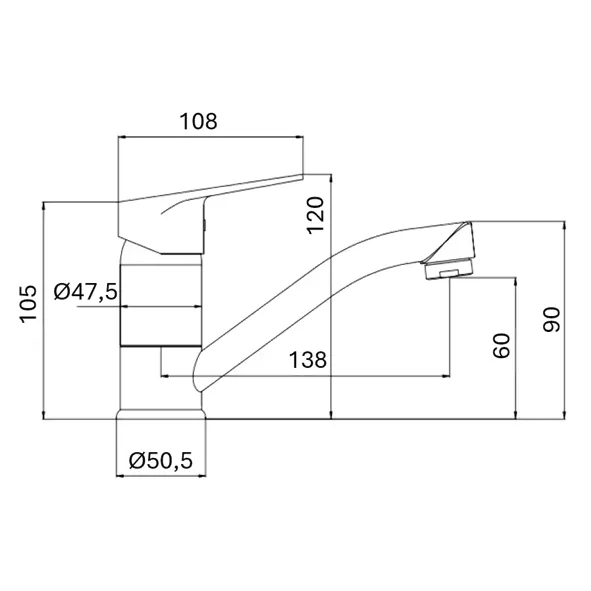 Echtermann 201-105/140-060/01 Einhebel-Einlachbatterie Zeichnung, Küchenarmatur, Waschbeckenarmatur, Einhebelmischbatterie, Chrom, Durchmesser-Ø50,5mm