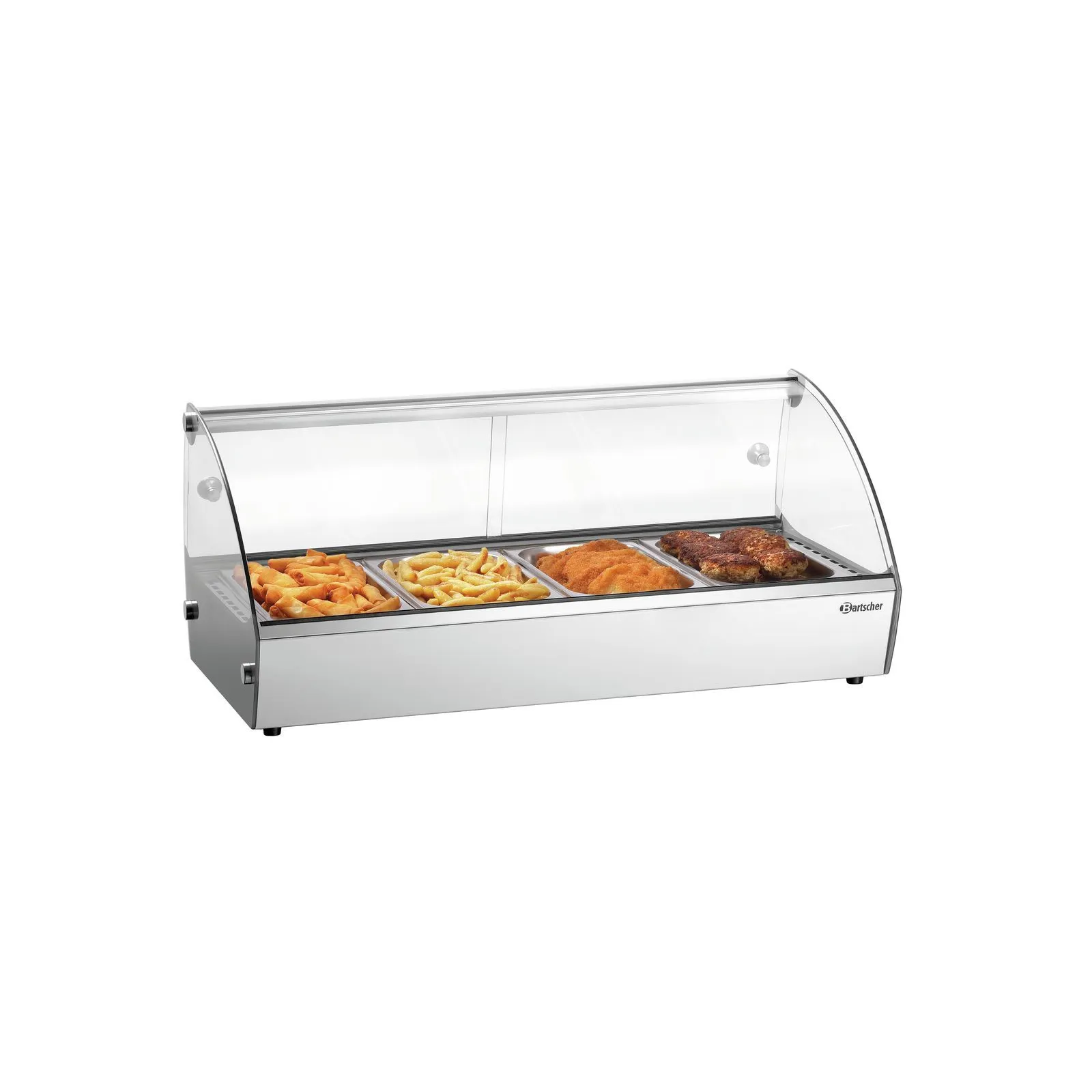 Bartscher 305058 Heiße Aufsatzvitrine R4 4 x 1/3 GN Ansicht Komplett mit Essen