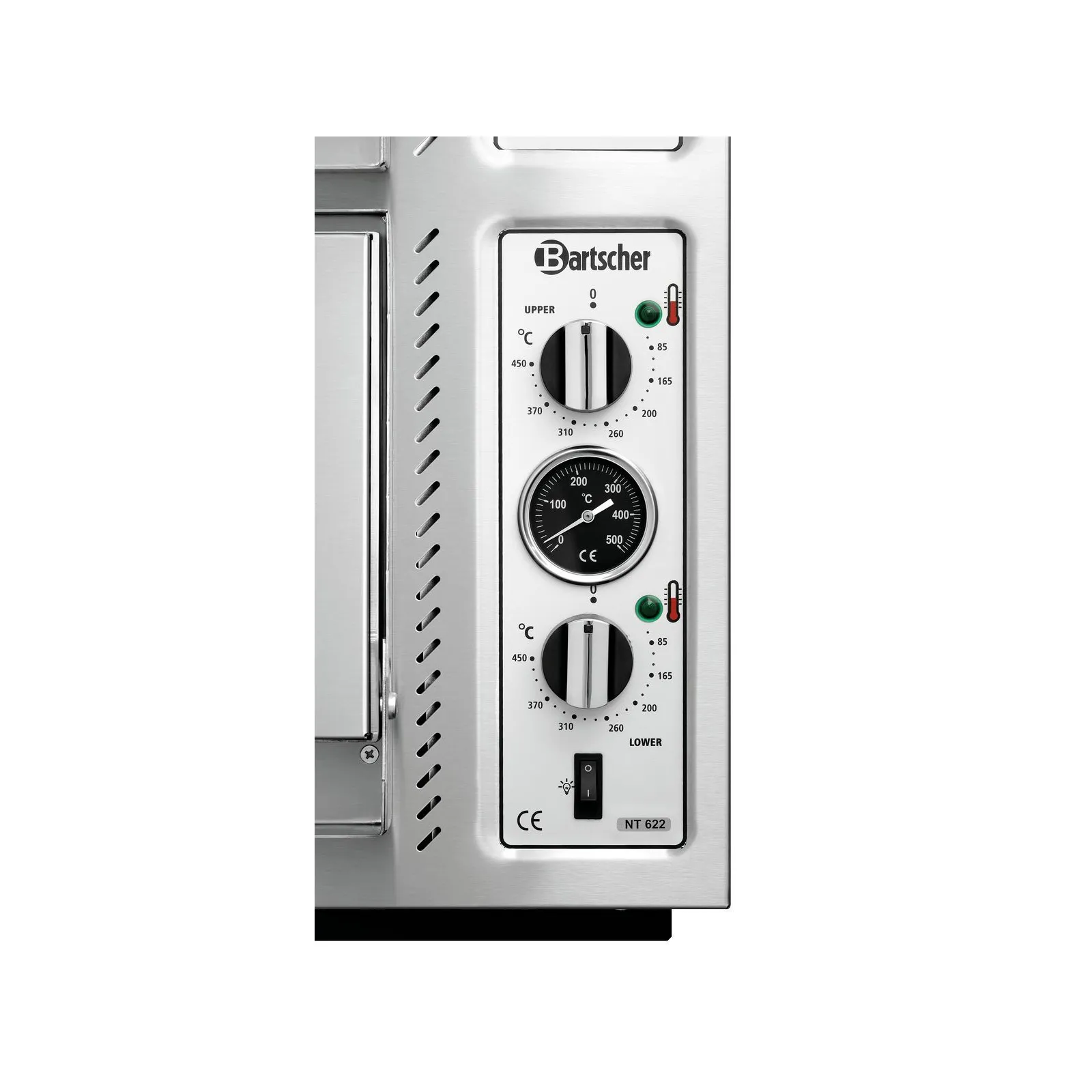 Bartscher 2002095 Pizzaofen NT 622 Nahansicht Bedienelemente, Backofen, Thermostat, Temperaturanzeige, Metallgehäuse, Ganzeinheit