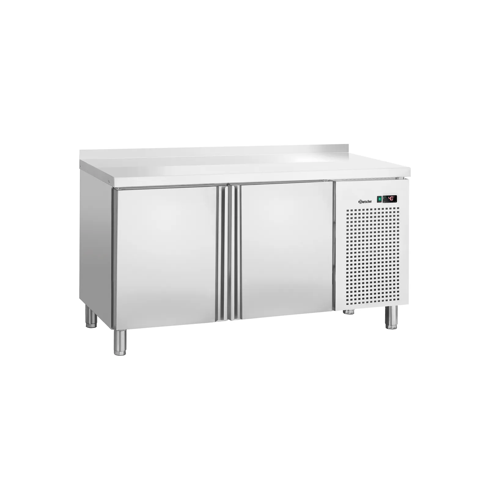 Bartscher 110881MA Kühltisch T2 MA Ansicht Komplett, Kühlzellen-Tisch, Stahlkonstruktion, Stahlkühlgerät, Kühlschrank mit Türen, Unterbau-Kühlbereich