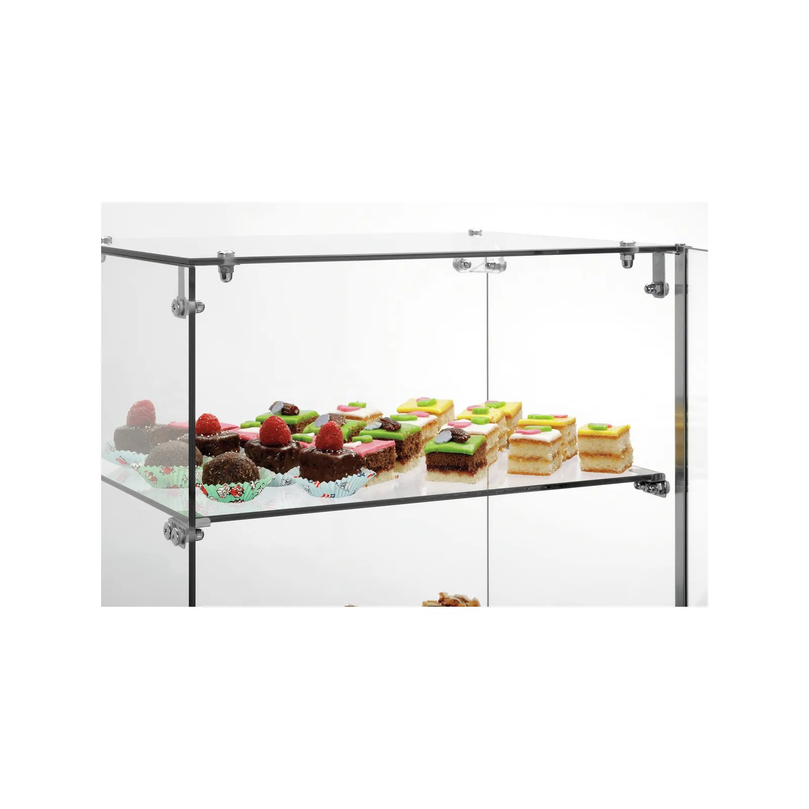 Bartscher 700357 Buffetvitrine 3850 3E-K Ansicht nah mit Essen Bartscher 700357 Buffetvitrine 3850 3E-K Ansicht nah mit Essen, Glasregal, Auslage, Kuchenständer, Tür-/Vitrinars, Dessertplatte