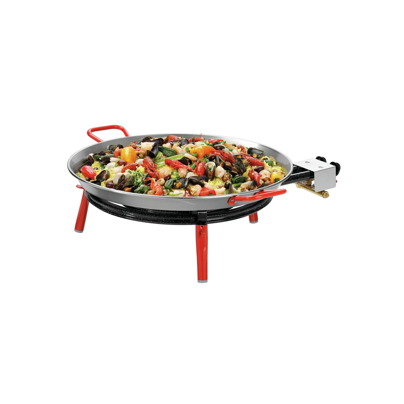 Bartscher A153260 Paella-Pfanne STP600 Ansicht Komplett mit Essen und Dreifuß kurz