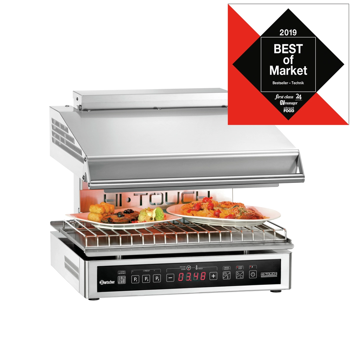 Bartscher 101546 Lift Salamander wo zwei Teller auf hoher Höhe warmgehalten werden Bartscher 101546 Lift Salamander wo zwei Teller auf hoher Höhe warmgehalten werden