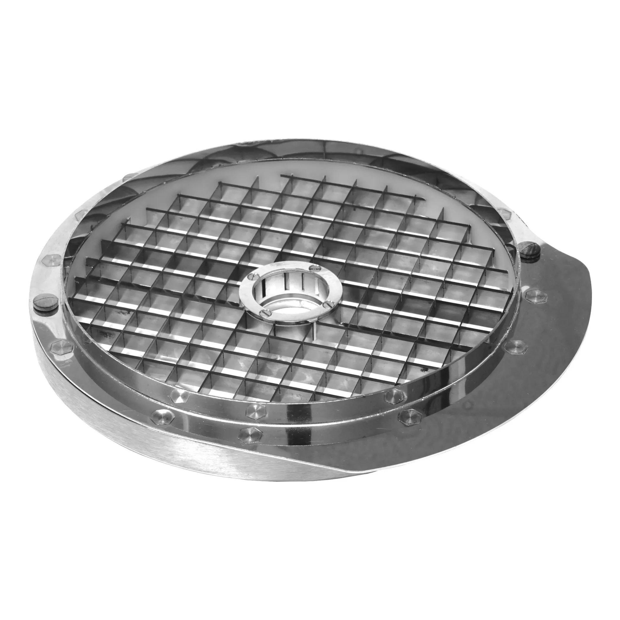 Feuma 420014 Wuerfelgatter 14x14x14 mm, Rohrabflussdeckel, Metallgitter, runder Flansch, zentraler Bohrung, Edelstahl