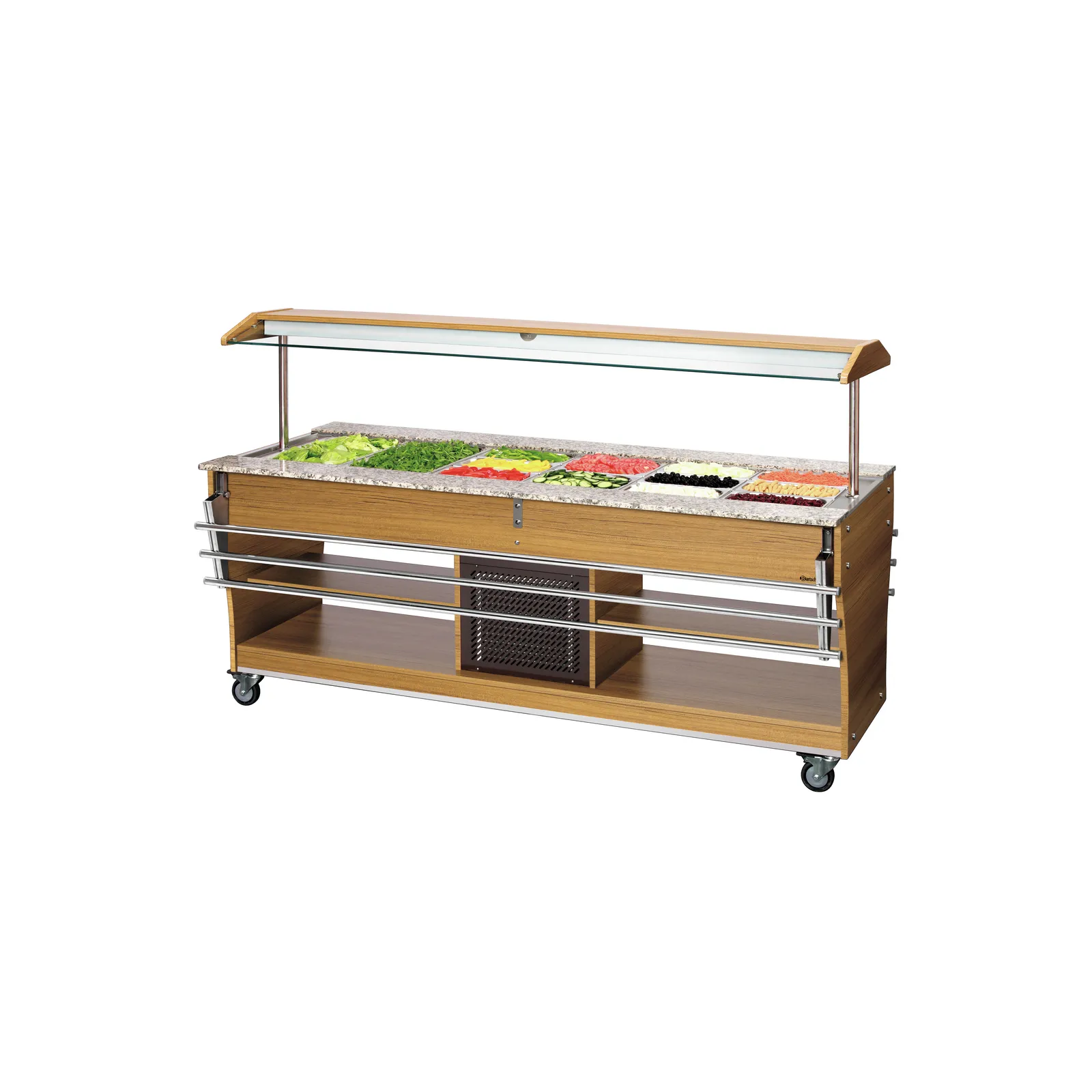 Bartscher 125527 Buffetwagen kalt 6x 1/1 GN Ansicht Komplett, mit Essen, Tablettrutsche eingeklappt