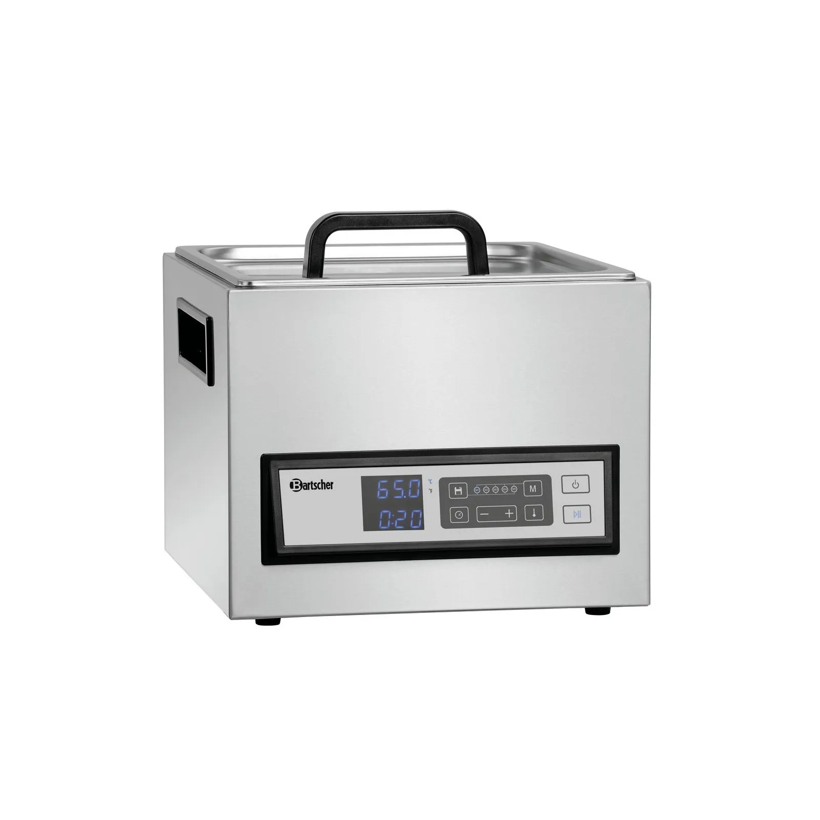 Bartscher 115131 Sous-Vide-Garer SV G16L Ansicht Komplett, geschlossen, Ultraschallreiniger, Edelstahl, digitale Anzeige, Griff, kompakt