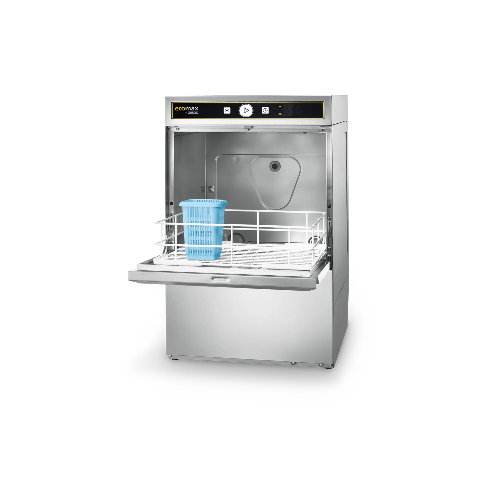 Ecomax G404 Glaeserspuelmaschine 4   Ecomax G404 Glaeserspuelmaschine geoeffnet mit Spuelkorb für Bistrogeschirr und Besteck