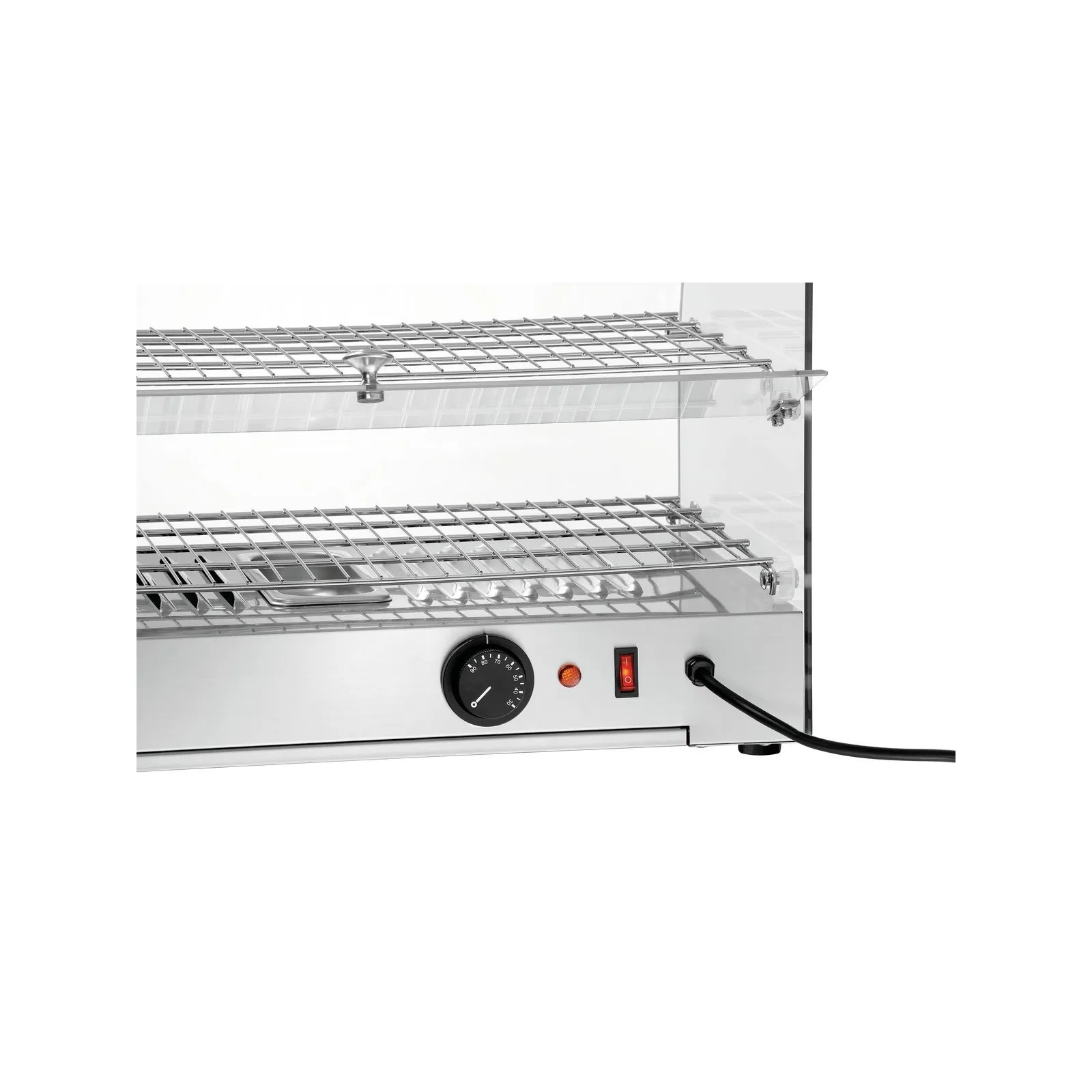 Bartscher 305062 Heiße Theke 5200 2ER Nahansicht Bedienelemente, Grillregal, Elektrogrill, Thermostat, Spüle, Netzanschluss