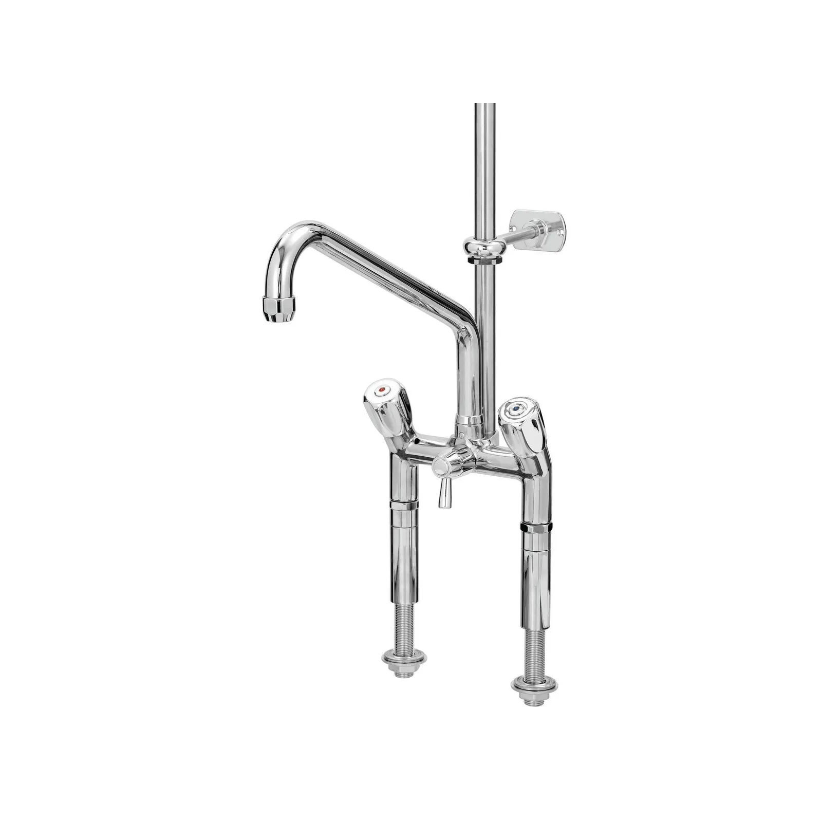 Bartscher 400137 Zweigriffmischer 40L-1802B Nahansicht Wasserhahn Bartscher 400137 Zweigriffmischer 40L-1802B Nahansicht Wasserhahn, Küchenarmatur, Waschbeckenarmatur, Chrom, Einhebelmischer, Untertischbohrung
