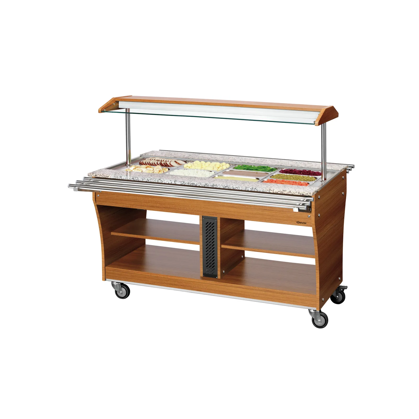 Bartscher 125503 Tablettrutsche 1 Stück 4x 1/1 GN Ansicht an Buffetwagen, ausgeklappt
