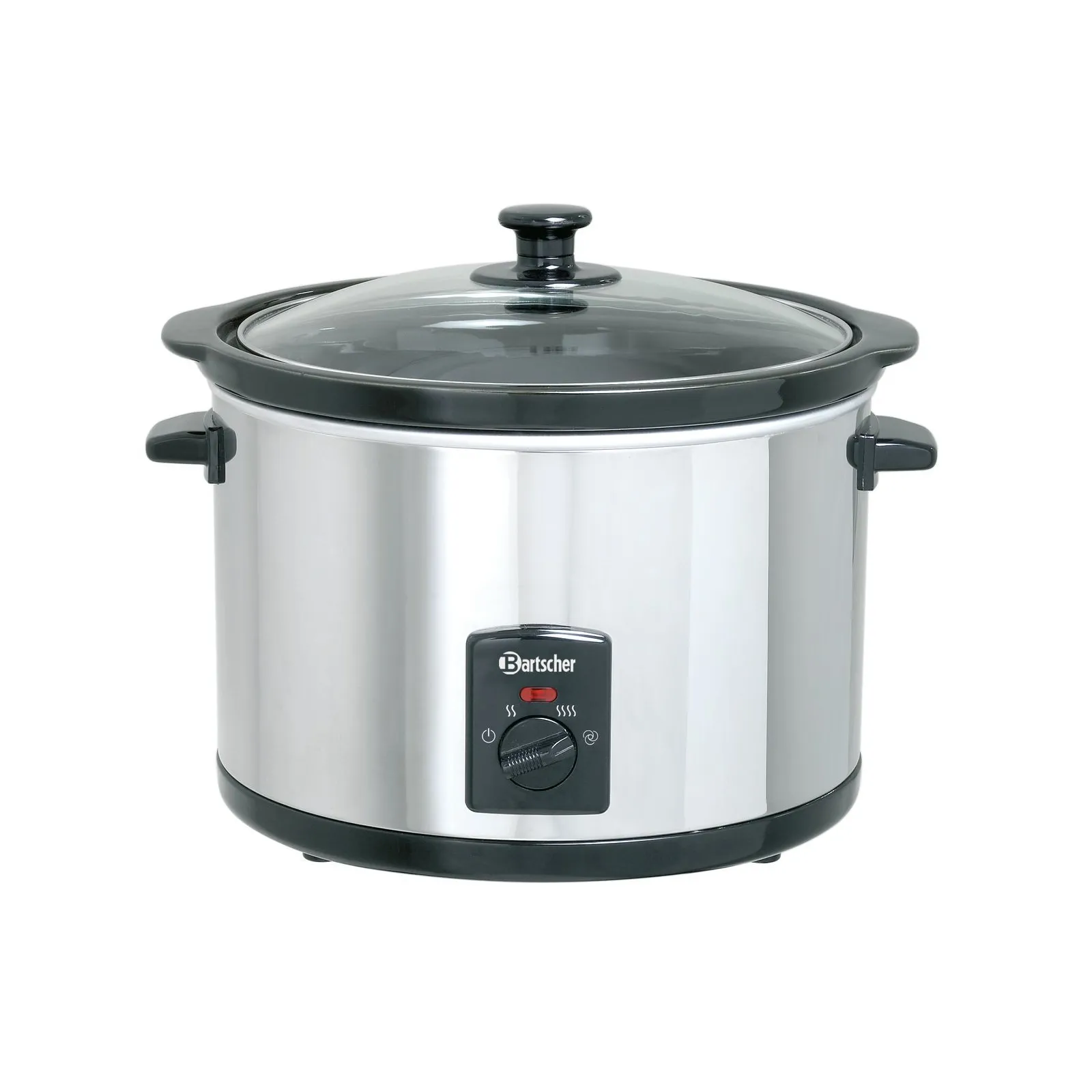Bartscher A100155 Speisenwaermer Ansicht Komplett leer, Slow cooker, Edelstahl, Deckel, Thermostat, Schwarze Akzente