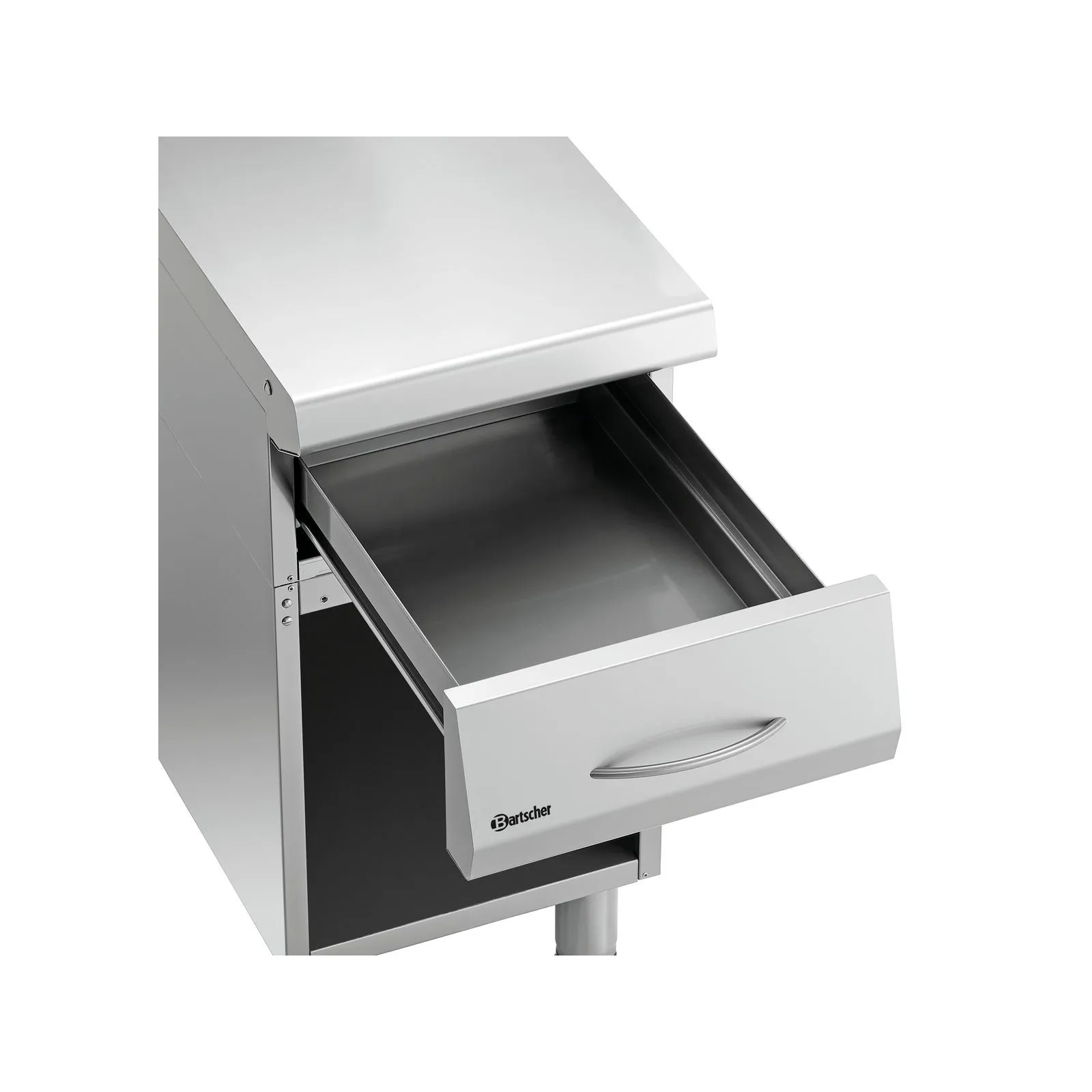 Bartscher 284804 Arbeitselement 700 B400 UO Nahansicht offene Schublade, Küche Schublade, Metallgehäuse, Schublade, Edelstahl, Küchenunterschrank