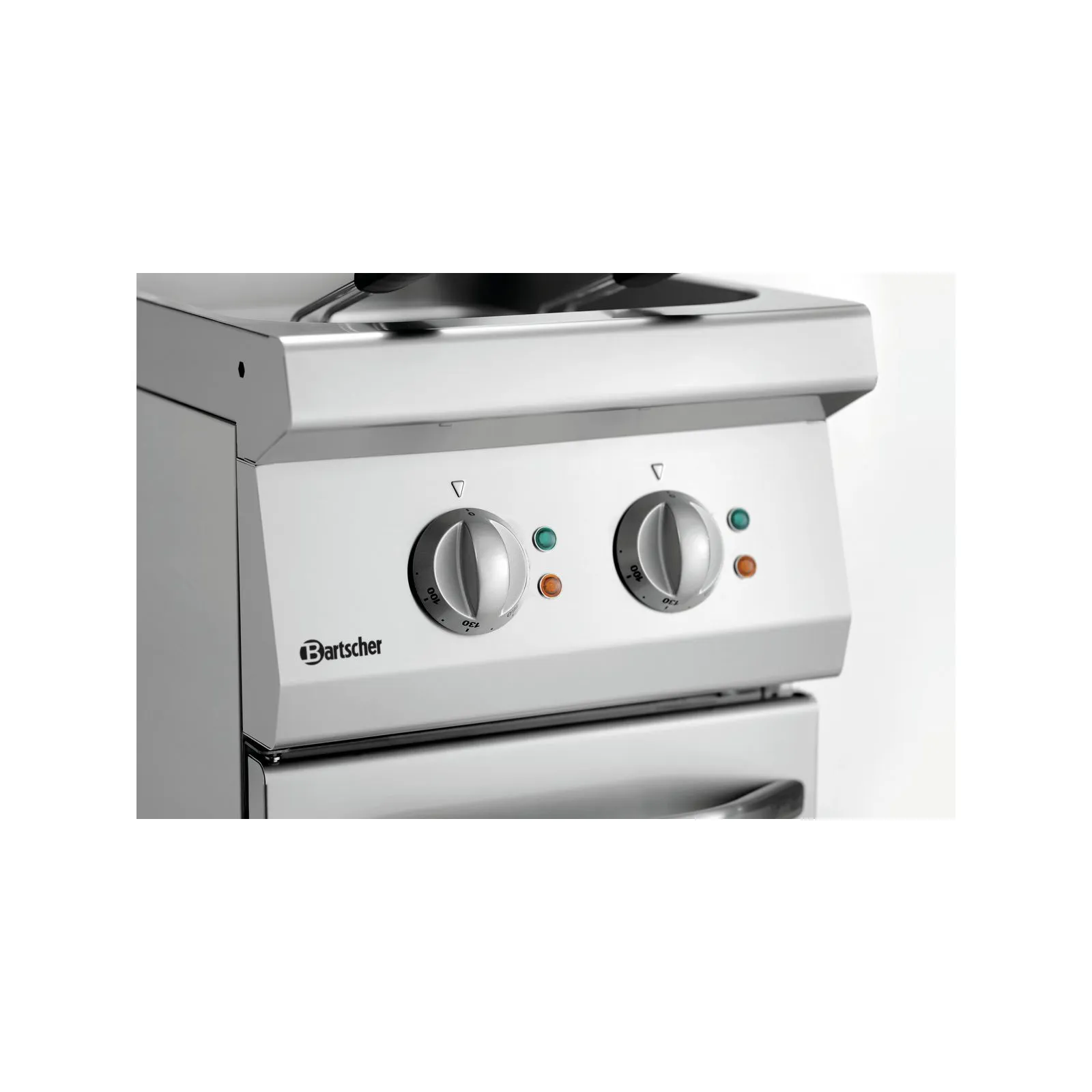 Bartscher 286925 Fritteuse 700 B400 2x9L Nahansicht Bedienelemente, gas stove, kocher, bedienknöpfe, metallisch, gerät