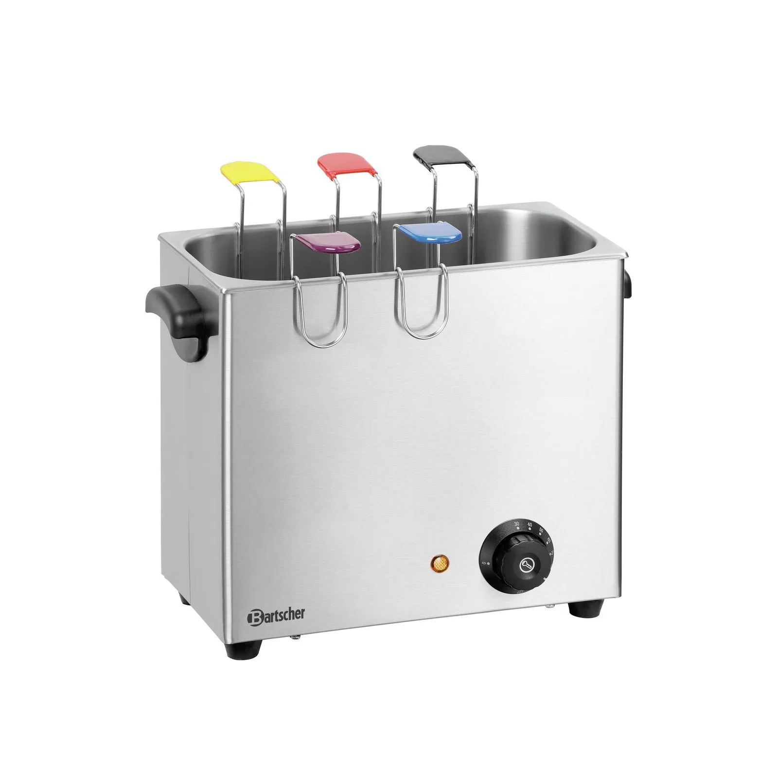 Bartscher 115129 Eierkocher EH6 Ansicht Komplett, ein Eierhalter weniger, Fritteuse, Stahlgehäuse, Temperaturregelung, Mehrfarbige Spatel, Langzeitbeheiterung